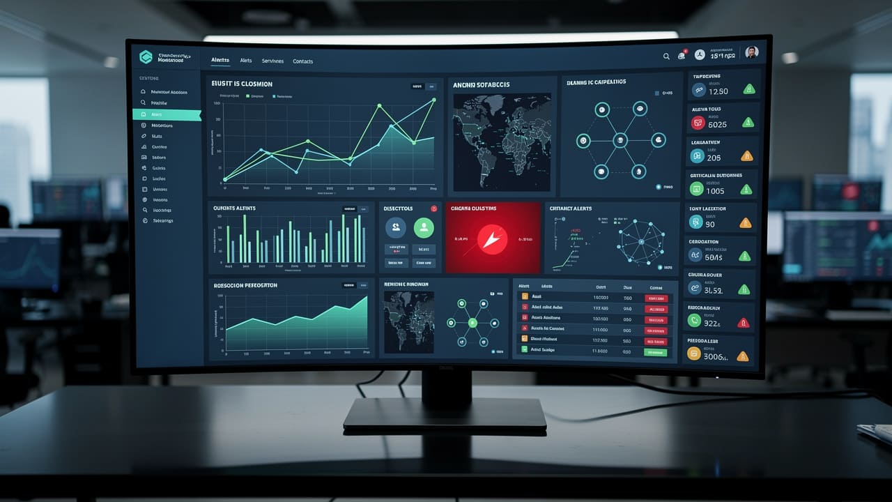 Security monitoring dashboard showing system alerts and status