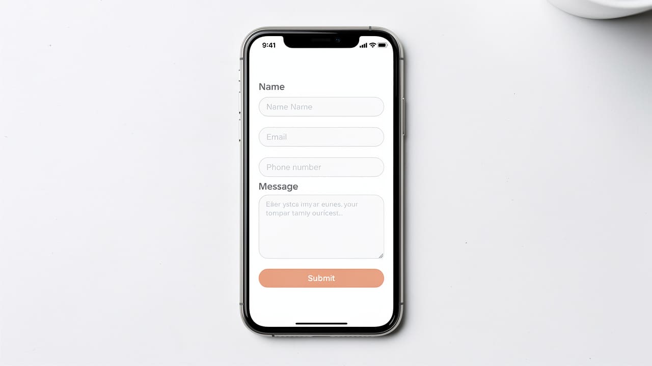 Streamlined contact form with minimal required fields on mobile device