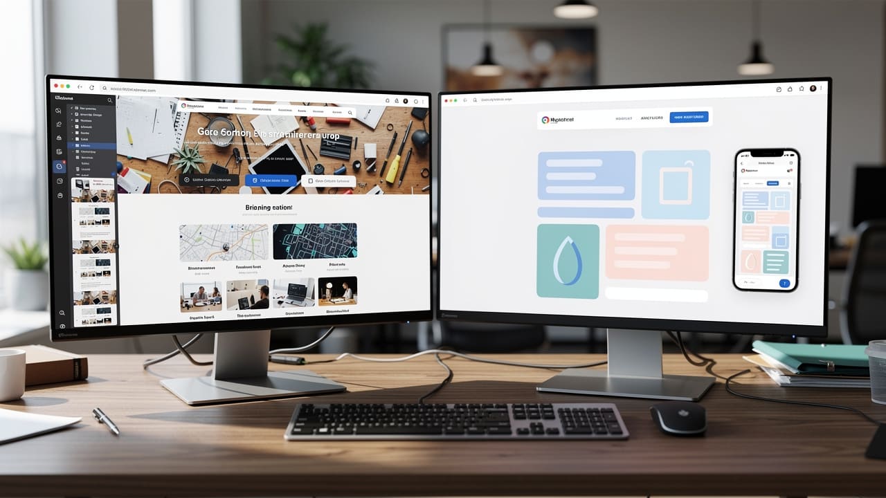 Side-by-side comparison of outdated template website versus modern custom design