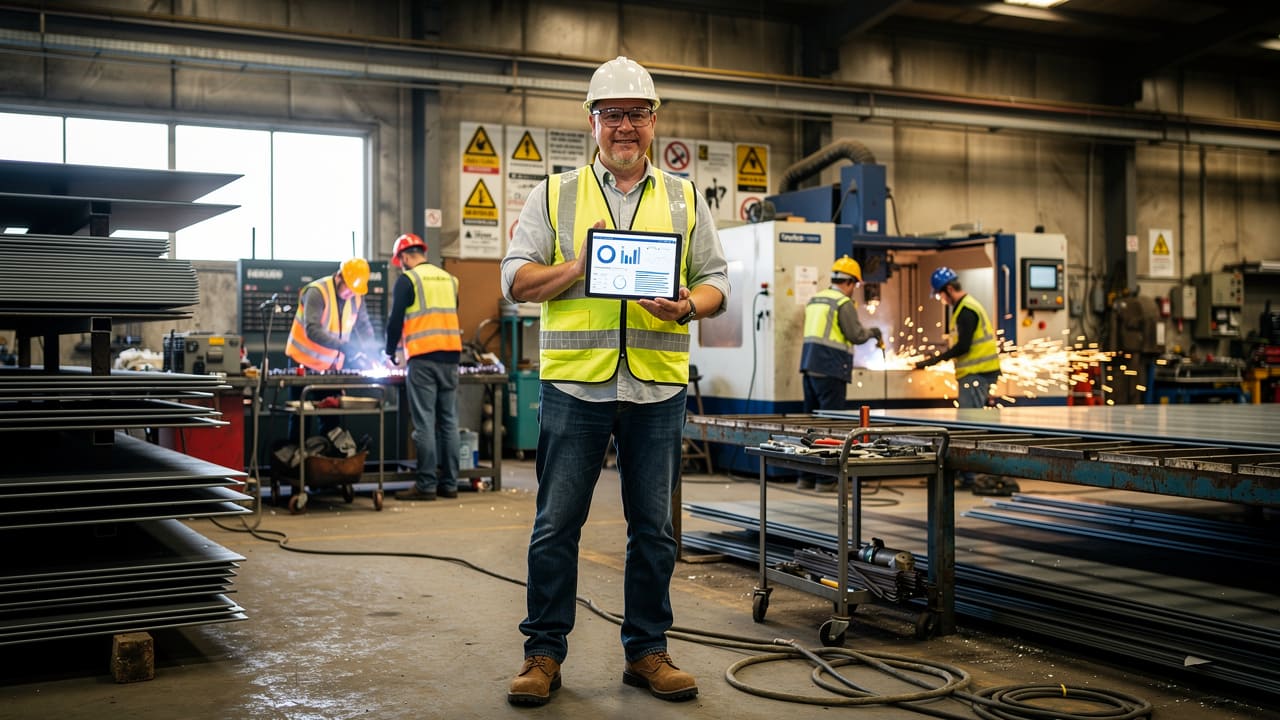 Trades sector professional reviewing marketing metrics
