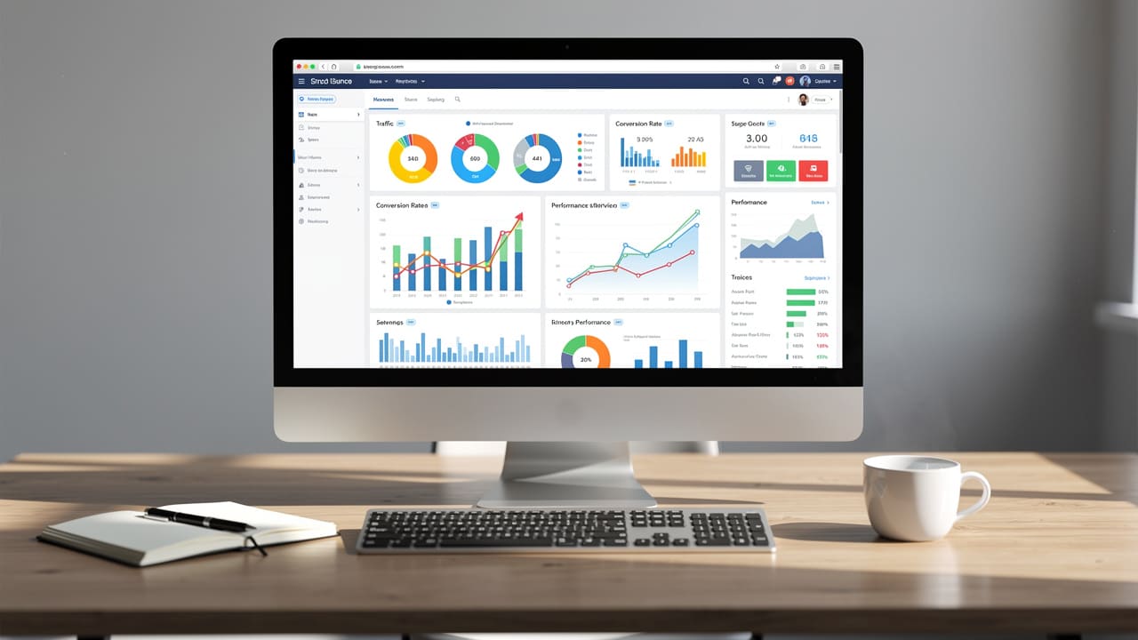 Computer screen showing website analytics and conversion tracking data