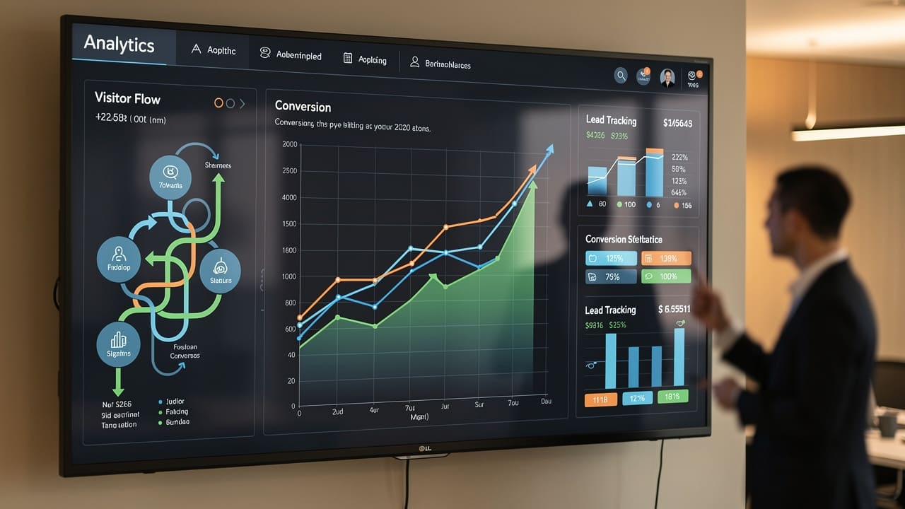 Analytics dashboard showing website conversion and lead tracking metrics