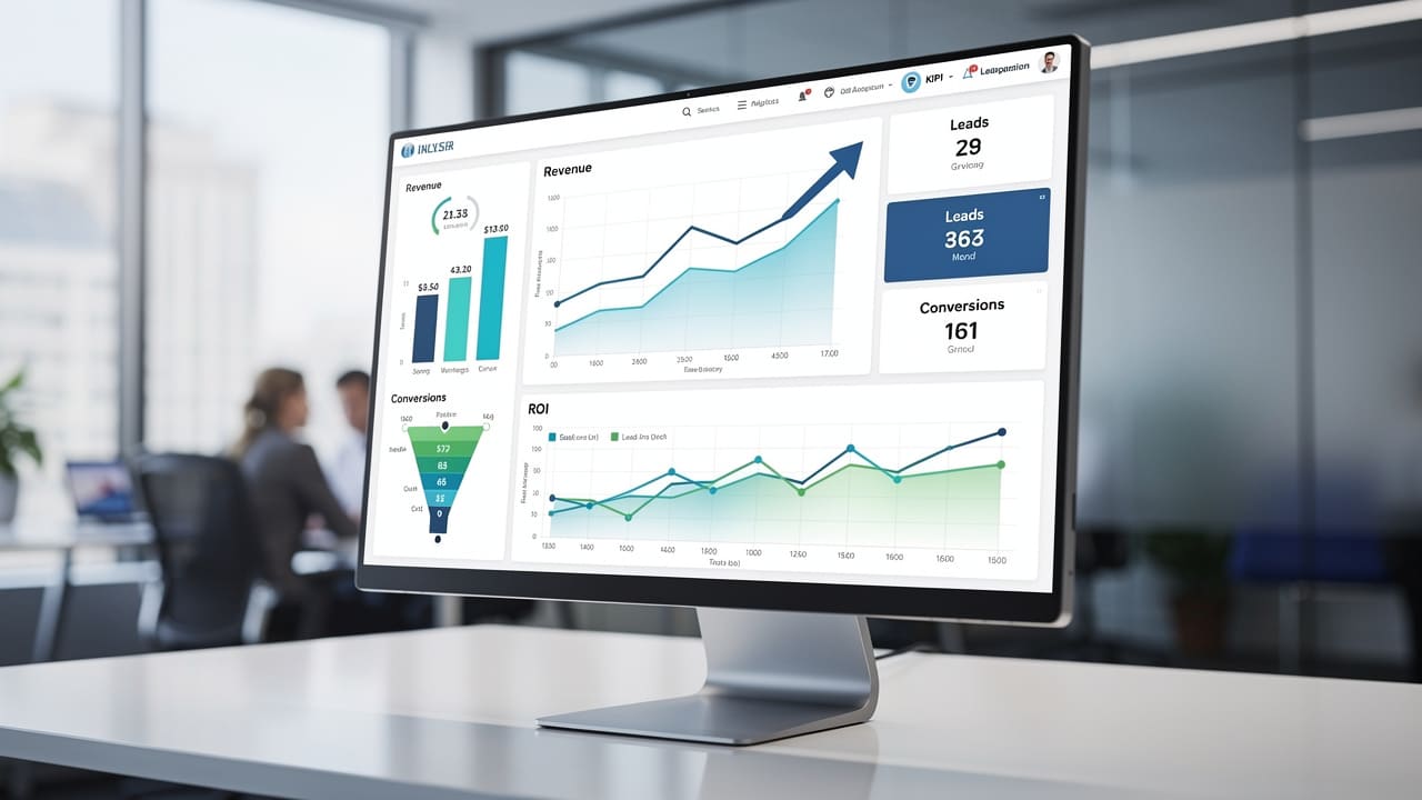 Fractional CMO performance dashboard showing lead generation and revenue metrics