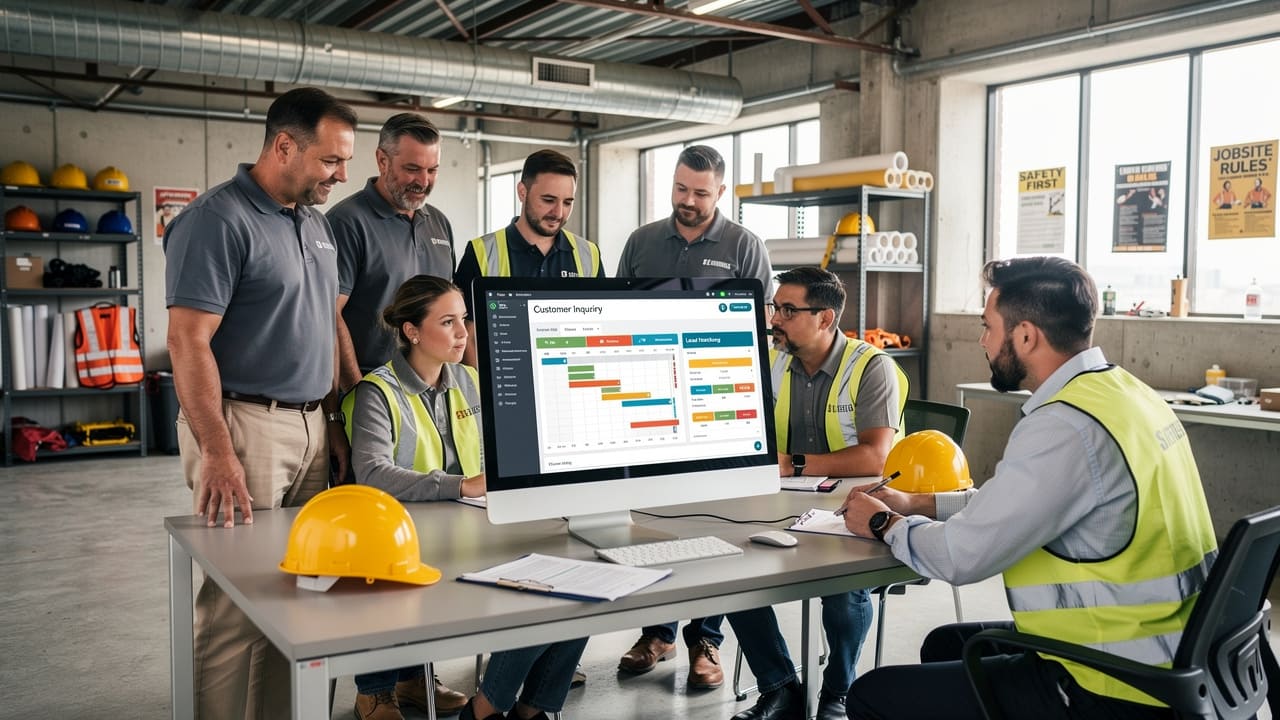 Construction business team managing customer leads and projects