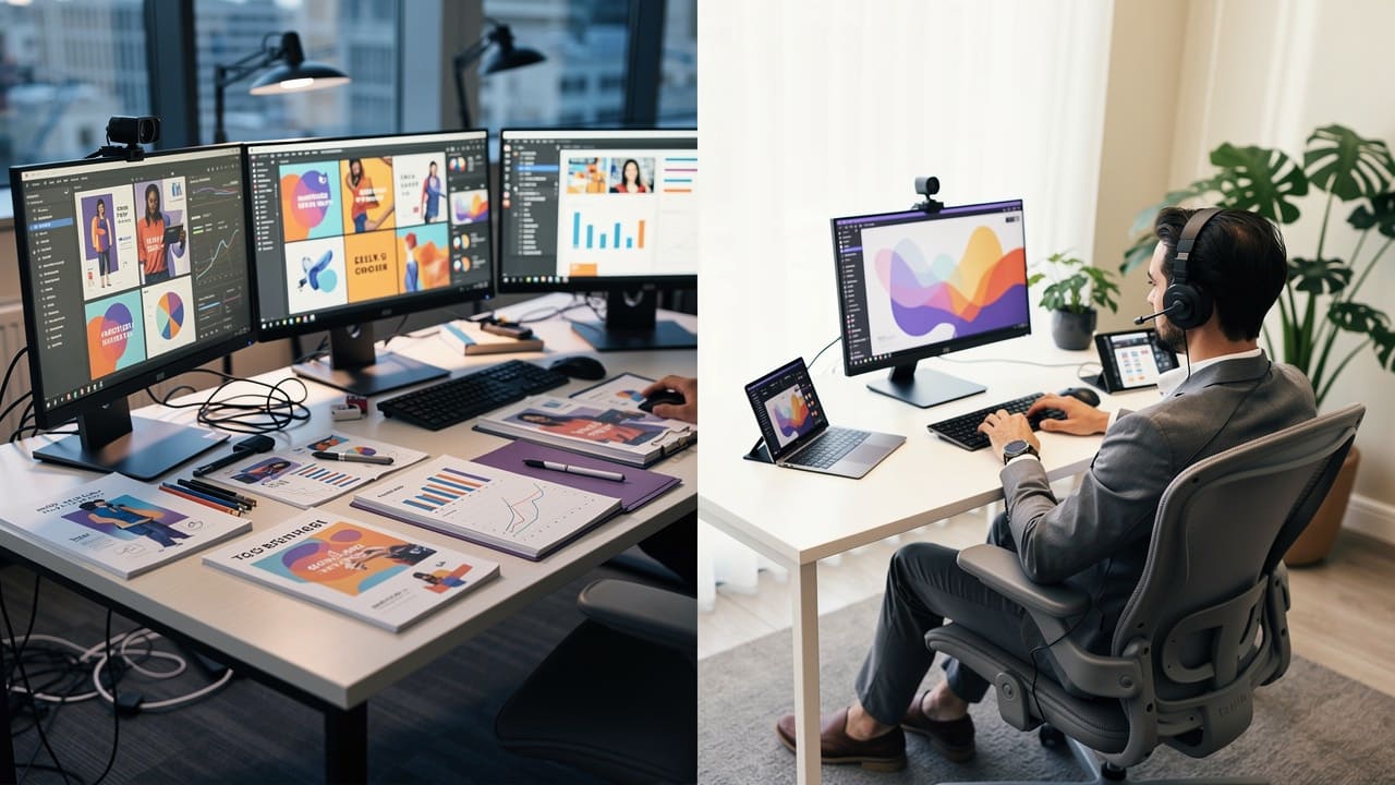 Comparison of fractional versus full-time marketing workspace setups